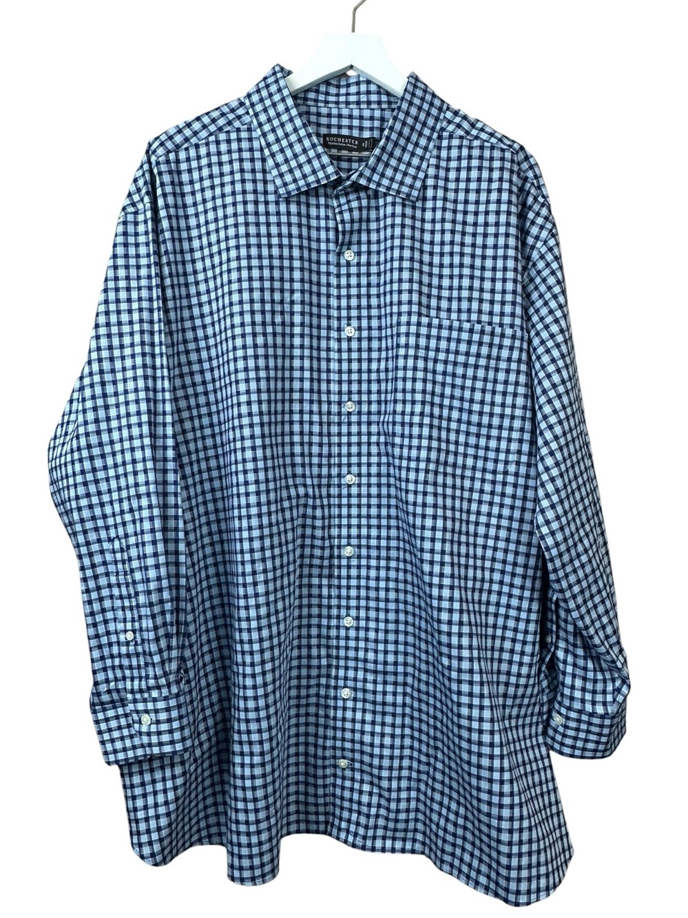 Rochester Egyptian Cotton Blue Plaid Check Button Down Shirt Men Sz 34 35